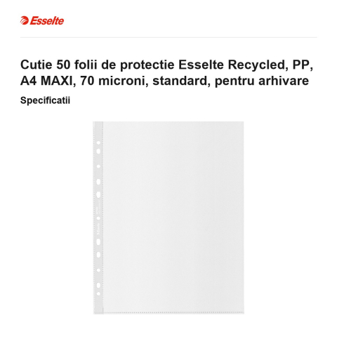 Cutie 50 folii de protectie Esselte Recycled, PP, A4 MAXI, 70 microni, standard, pentru arhivare [2]