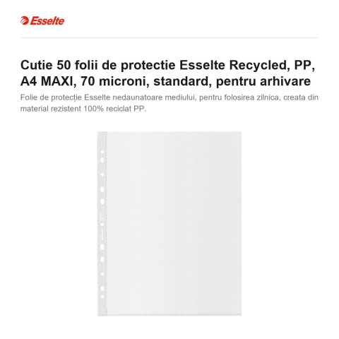 Cutie 50 folii de protectie Esselte Recycled, PP, A4 MAXI, 70 microni, standard, pentru arhivare [1]