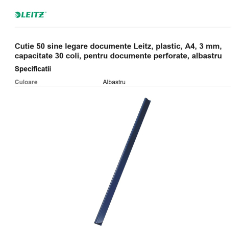 Cutie 50 sine legare documente Leitz, plastic, A4, 3 mm, capacitate 30 coli, pentru documente perforate, albastru [2]