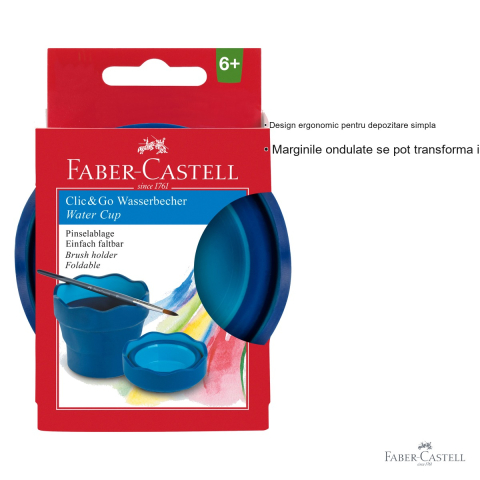 Cutie apa Click-Go Faber-Castell, design ergonomic cu margini ondulate, suport integrat pentru pensule [2]