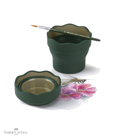 Cutie apa Click-Go Faber-Castell, design ergonomic cu margini ondulate, suport pensula integrat, verde [3]