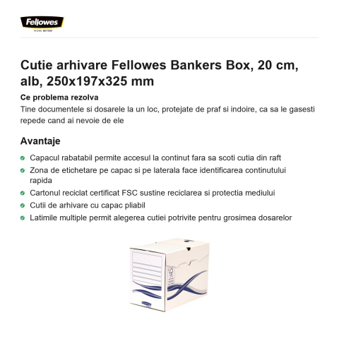 Cutie arhivare Fellowes Bankers Box, 20 cm, alb, 250x197x325 mm [1]
