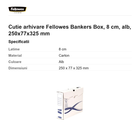 Cutie arhivare Fellowes Bankers Box, 8 cm, alb, 250x77x325 mm [2]