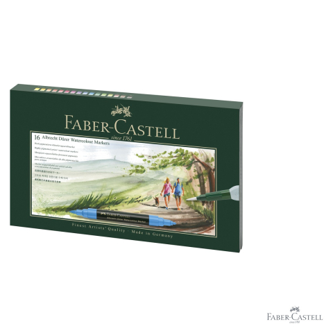Cutie cadou 16 markere solubile Faber-Castell A.Durer, varf dublu pensula si carioca, set complet cu accesorii pentru acuarela [2]