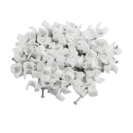 Cutie cu 100 bucati cleme cablu 7mm, Lanberg 41456, cui de otel 18mm, pentru prindere si fixare, albe [2]