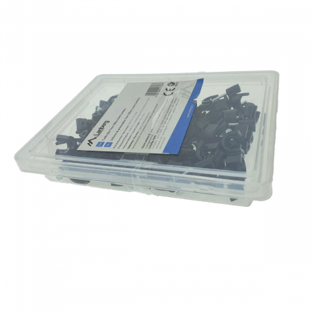 Cutie cu 100 bucati cleme cablu 7mm, Lanberg 41456, cui de otel 18mm, pentru prindere si fixare, negre [2]