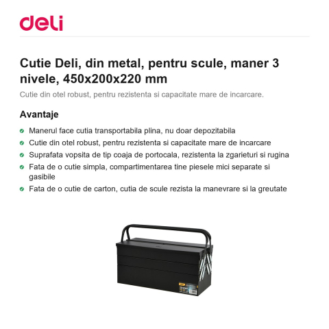 Cutie Deli, din metal, pentru scule, maner 3 nivele, 450x200x220 mm [1]