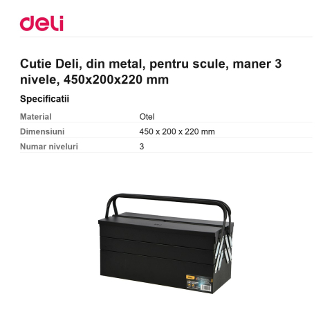 Cutie Deli, din metal, pentru scule, maner 3 nivele, 450x200x220 mm [2]