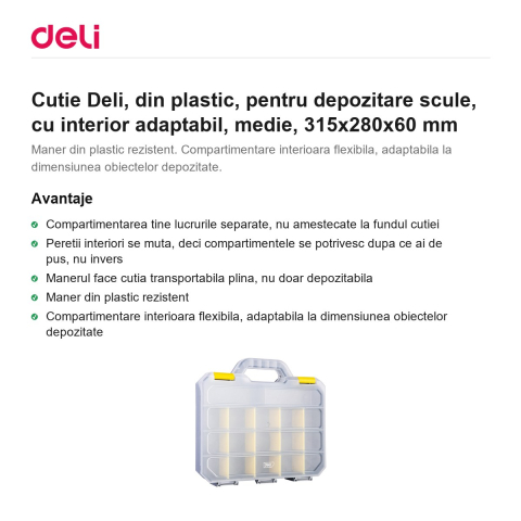 Cutie Deli, din plastic, pentru depozitare scule, cu interior adaptabil, medie, 315x280x60 mm [1]