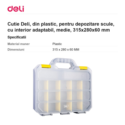Cutie Deli, din plastic, pentru depozitare scule, cu interior adaptabil, medie, 315x280x60 mm [2]