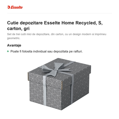 Cutie depozitare Esselte Home Recycled, S, carton, gri [1]