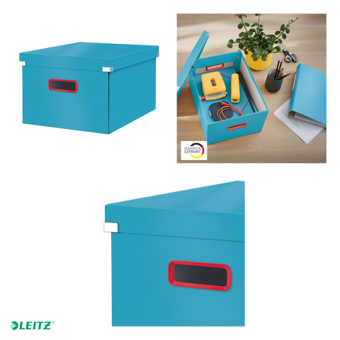 Cutie depozitare Leitz Cosy Click & Store, carton laminat, pliabila, cu capac si maner, 281x200x372, pentru transport, albastru Celest [3]