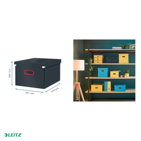 Cutie depozitare Leitz Cosy Click & Store, carton laminat, pliabila, cu capac si maner, 281x200x372, pentru transport, gri Antracit [4]