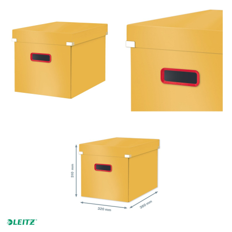 Cutie depozitare Leitz Cosy Click & Store, carton laminat, pliabila, cu capac si maner, 320x310x362, pentru transport, galben Chihlimbar [3]