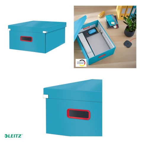 Cutie depozitare Leitz Cosy Click & Store, carton laminat, pliabila, cu capac si maner, 369x200x484, pentru transport, albastru Celest [3]