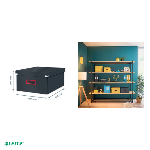 Cutie depozitare Leitz Cosy Click & Store, carton laminat, pliabila, cu capac si maner, 369x200x484, pentru transport, gri Antracit [4]