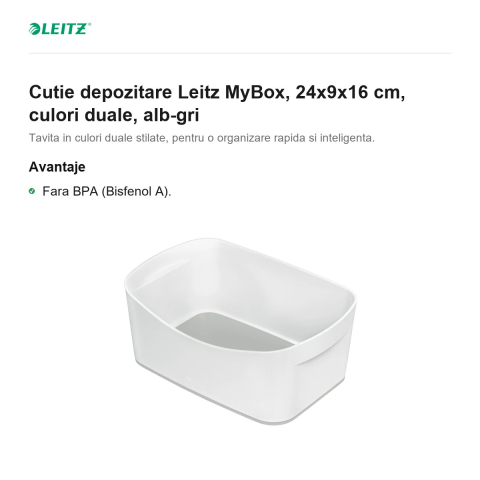 Cutie depozitare Leitz MyBox, 24x9x16 cm, culori duale, alb-gri [1]