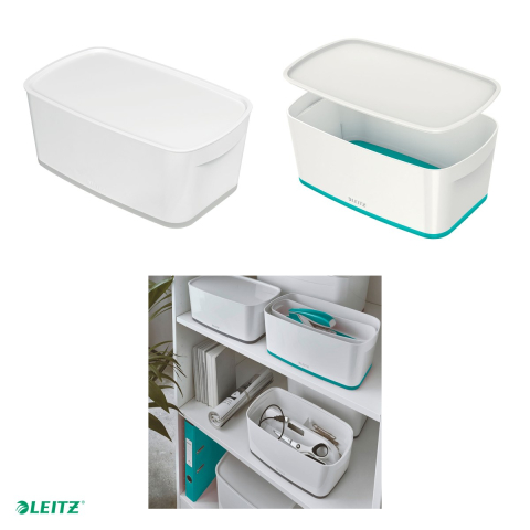 Cutie depozitare Leitz MyBox, cu capac, 31x12x19 cm, culori duale, alb-gri, capacitate 5 l [3]