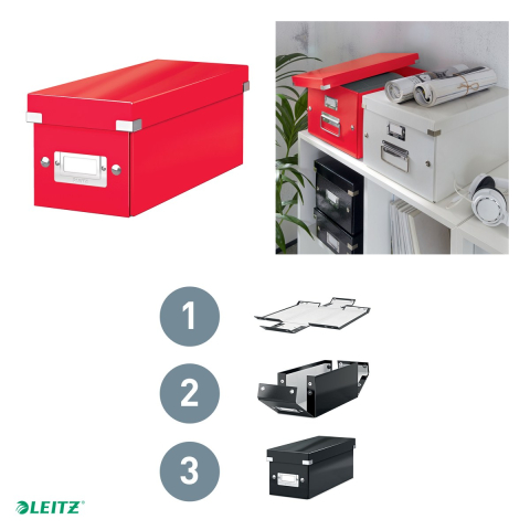 Cutie depozitare Leitz WOW Click & Store, carton laminat, pliabila, cu capac, 14x13x35 cm, pentru arhivare, rosu [3]