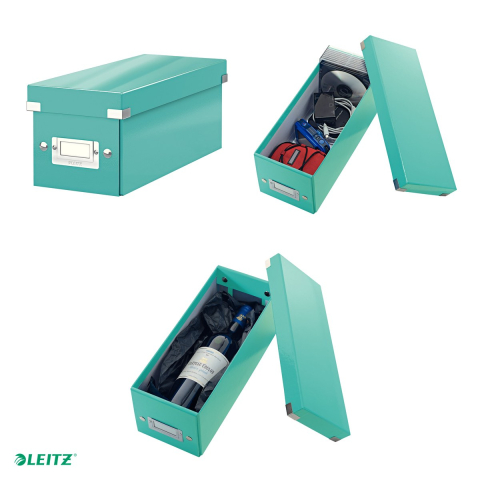 Cutie depozitare Leitz WOW Click & Store, carton laminat, pliabila, cu capac, 14x13x35 cm, pentru arhivare, turcoaz [3]