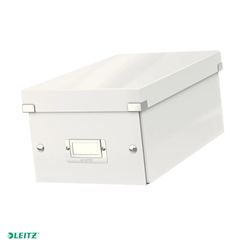Organizare si arhivare - Cutie depozitare Leitz WOW Click & Store, carton laminat, pliabila, cu capac, 20x14x35 cm, pentru arhivare, alb