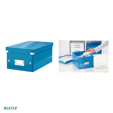 Cutie depozitare Leitz WOW Click & Store, carton laminat, pliabila, cu capac, 20x14x35 cm, pentru arhivare, albastru [3]