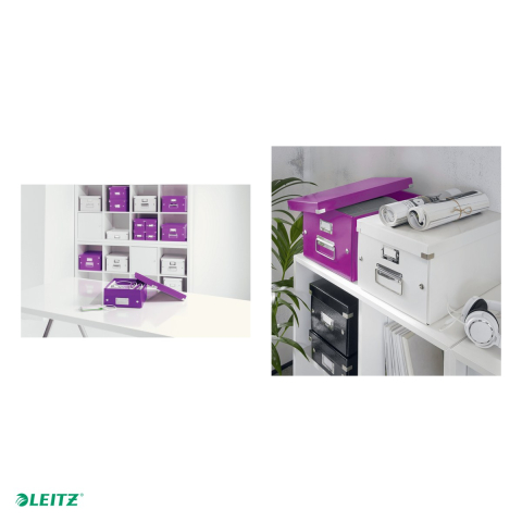 Cutie depozitare Leitz WOW Click & Store, carton laminat, pliabila, cu capac, 20x14x35 cm, pentru arhivare, mov [4]