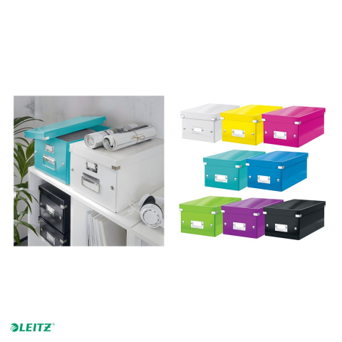 Cutie depozitare Leitz WOW Click & Store, carton laminat, pliabila, cu capac, 20x14x35 cm, pentru arhivare, turcoaz [4]