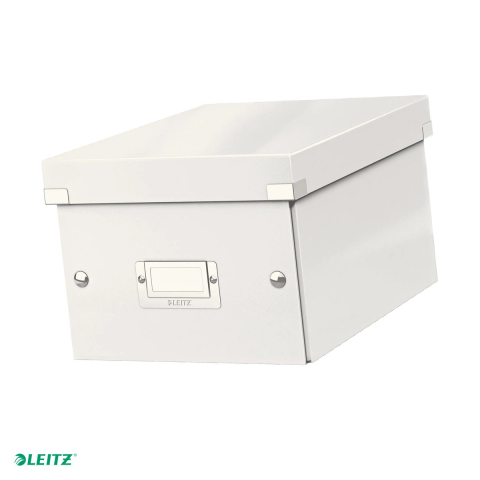 Cutii depozitare - Cutie depozitare Leitz WOW Click & Store, carton laminat, pliabila, cu capac, 22x16x28 cm, pentru transport, alb
