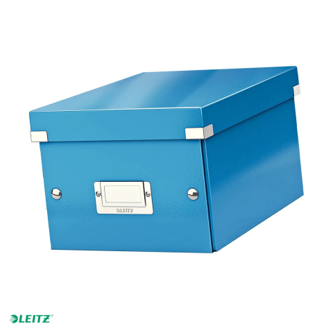 Cutie depozitare Leitz WOW Click & Store, carton laminat, pliabila, cu capac, 22x16x28 cm, pentru transport, albastru [0]