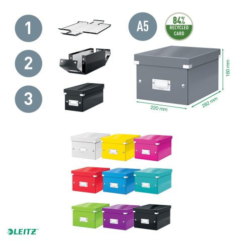 Cutie depozitare Leitz WOW Click & Store, carton laminat, pliabila, cu capac, 22x16x28 cm, pentru transport, rosu [4]