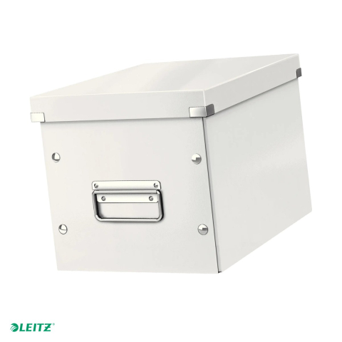 Organizare si arhivare - Cutie depozitare Leitz WOW Click & Store, carton laminat, pliabila, cu capac si maner, 26x24x26 cm, pentru transport, alb