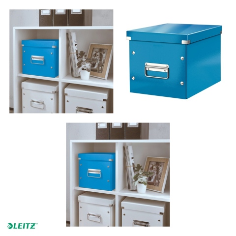 Cutie depozitare Leitz WOW Click & Store, carton laminat, pliabila, cu capac si maner, 26x24x26 cm, pentru transport, albastru [3]