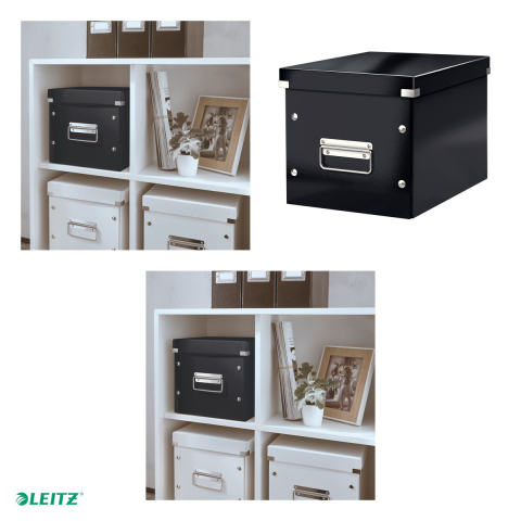 Cutie depozitare Leitz WOW Click & Store, carton laminat, pliabila, cu capac si maner, 26x24x26 cm, pentru transport, negru [3]