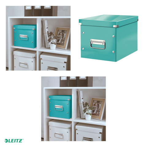 Cutie depozitare Leitz WOW Click & Store, carton laminat, pliabila, cu capac si maner, 26x24x26 cm, pentru transport, turcoaz [3]