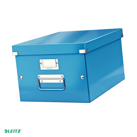 Cutie depozitare Leitz WOW Click & Store, carton laminat, pliabila, cu capac si maner, 28x20x37 cm, pentru transport, albastru [0]