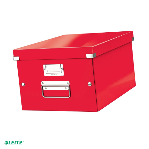 Cutie depozitare Leitz WOW Click & Store, carton laminat, pliabila, cu capac si maner, 28x20x37 cm, pentru transport, rosu [0]