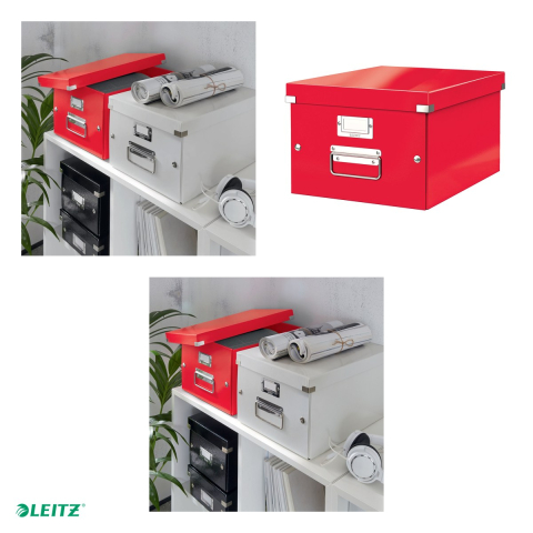 Cutie depozitare Leitz WOW Click & Store, carton laminat, pliabila, cu capac si maner, 28x20x37 cm, pentru transport, rosu [3]