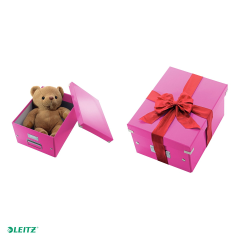 Cutie depozitare Leitz WOW Click & Store, carton laminat, pliabila, cu capac si maner, 28x20x37 cm, pentru transport, roz [4]
