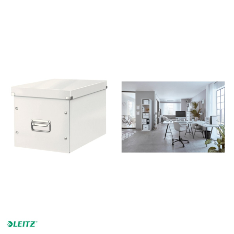 Cutie depozitare Leitz WOW Click & Store, carton laminat, pliabila, cu capac si maner, 32x31x36 cm, pentru transport, alb [3]