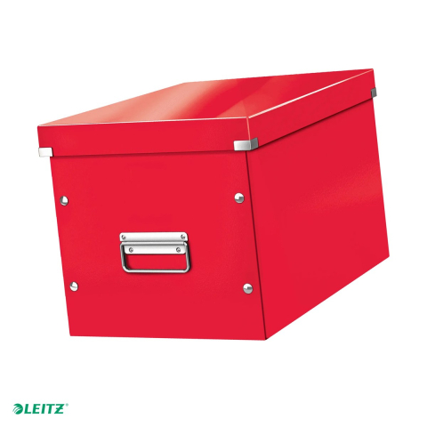Organizare si arhivare - Cutie depozitare Leitz WOW Click & Store, carton laminat, pliabila, cu capac si maner, 32x31x36 cm, pentru transport, rosu