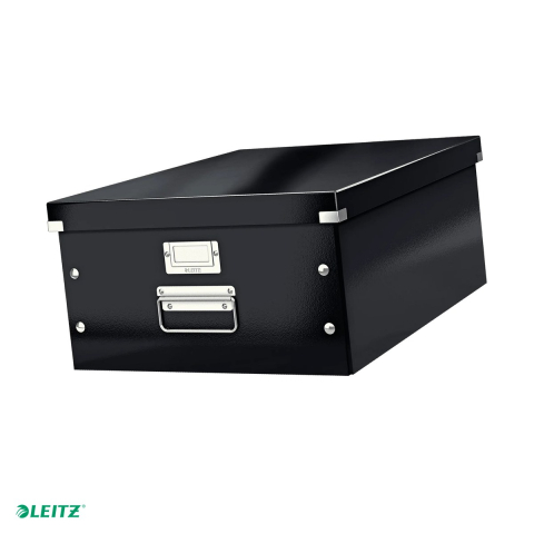Cutie depozitare Leitz WOW Click & Store, carton laminat, pliabila, cu capac si maner, 36x20x48 cm, pentru transport, negru [0]