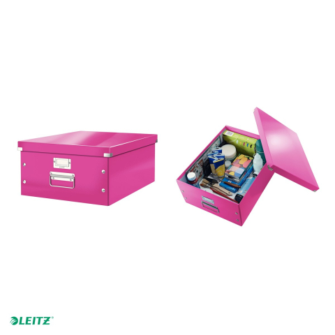 Cutie depozitare Leitz WOW Click & Store, carton laminat, pliabila, cu capac si maner, 36x20x48 cm, pentru transport, roz [3]