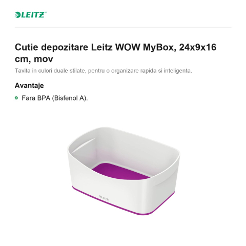 Cutie depozitare Leitz WOW MyBox, 24x9x16 cm, mov [1]