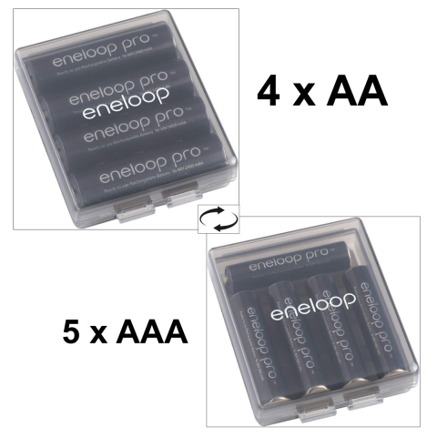 Cutie depozitare pentru 4 baterii AA R6 sau 5 baterii AAA R3, Organizator compact pentru birou, calatorie, cu sistem de deschidere usoara, Eneloop [1]