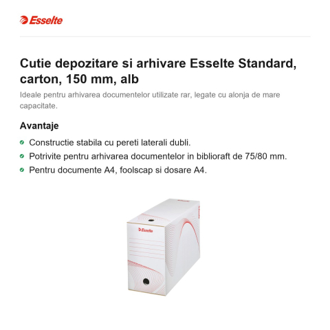 Cutie depozitare si arhivare Esselte Standard, carton, 150 mm, alb [1]