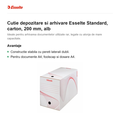 Cutie depozitare si arhivare Esselte Standard, carton, 200 mm, alb [1]