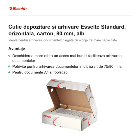 Cutie depozitare si arhivare Esselte Standard, orizontala, carton, 80 mm, alb [1]
