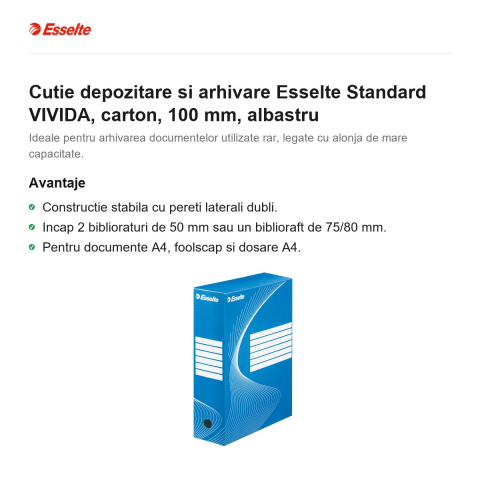 Cutie depozitare si arhivare Esselte Standard VIVIDA, carton, 100 mm, albastru [1]