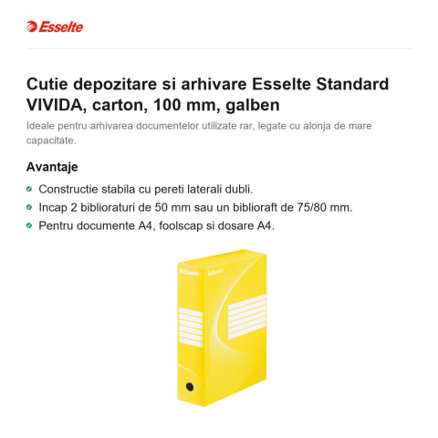 Cutie depozitare si arhivare Esselte Standard VIVIDA, carton, 100 mm, galben [1]